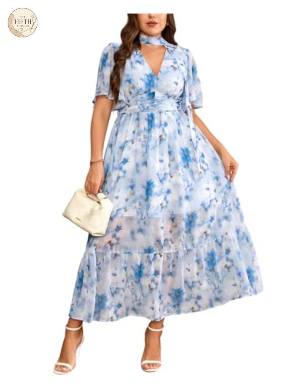 Plus Size Floral Chiffon Maxi Dress V Neck Smocked Back Wedding Guest